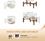 Havniva Ceramic 1.2 Cup Raised Slow Feeder Dog Bowl Set, Elevated 6.1inch Bowl and 7.3inch Slow Feeder Dish with Acacia Wood Stand for Small and Medium Dogs (2 x Vanilla White+ Stand)