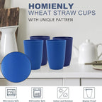 Homienly Wheat Straw Cups 16oz,Unbreakable Cups-6 PCS Freezer and Dishwasher Safe Cups for outdoor gatherings,Picnic,Travel-Blue Sky