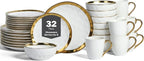 Stone Lain Florian Modern Porcelain Dish Set, 32-Piece Dishes for 8, White
