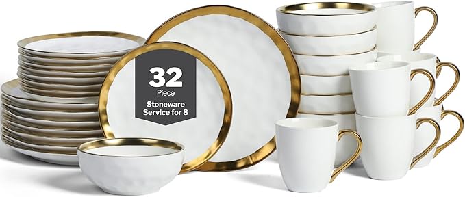Stone Lain Florian Modern Porcelain Dish Set, 32-Piece Dishes for 8, White