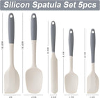 Silicone Spatula Set, 5 Piece Food Grade Rubber Spatulas for Baking, Cooking, and Mixing High Heat Resistant Non Stick Dishwasher Safe BPA-Free (Gray+White)