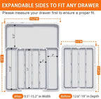 Expandable Silverware Drawer Organizer - 7 Compartments BPA-Free Kitchen Utensil Tray, Adjustable 12.6”×9.5" to 19"×15.2", Cutlery Drawer Organizer, Gray