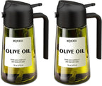 2 in 1 Glass Oil Sprayer & Dispenser,16oz/470ml Olive Cooking, Air Fryer, and Salad, for Kitchen Gadgets and Air Fryer Accessories, w/Stickers (Black + Dark Green Bottle 2)