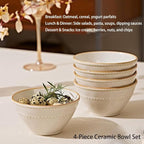 Ceramic Small Bowls Set 4-Piece, 12 OZ Farmhouse Vintage Ramekins Bowl for Salad Dessert Yogurt Dipping, 4.7 In Porcelain Bowl Microwave Dishwasher Safe, Misty White Christmas Gift
