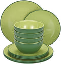 TP 12-Piece Melamine Dinnerware Sets, Plates and Bowls Dishes Set for 4, Break-Resistant & Non-Microwavable, Lightweight Dinner Plates, Avocado Green