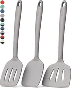 Coukre 3 Pack Silicone Spatula Set, High Heat Resistant, BPA-Free, Fish Spatula, Solid & Slotted Turner for Non-Stick Pans, Flipping Eggs, Pancakes, Fish, Burgers (3, PureGray)
