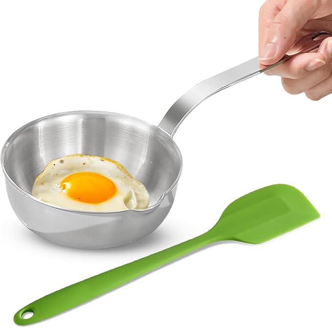 304 Stainless Steel Small Pan, 5.1-Inch Mini Egg Pan, Sauce Pan Mini Skillet for Egg Frying Pan, Butter Warmer Small Pot Cooking with 11" Scraper,Green