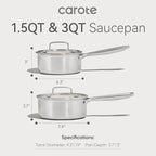 CAROTE 1.5Qt & 3Qt Stainless Steel Saucepan Set, Ceramic Pot Sets Non-Stick Non-Toxic Kitchen Cookware, Small Cooking Pots with Lids, Oven Safe, Induction Sauce Pan, Even Heating