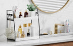 VITVITI 2-Tier Bathroom Organizer Countertop, Wood Bathroom Counter Organizer and Storage, Bathrom Corner Sink Vanity Skincare Organizer Shelf with Hooks, White