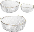 Glass Salad Bowl Irregular Lotus Flower Shape Serving Bowls, Mixing Nut Bowls for Kitchen Fruist, Snack, Dessert, and Ice Cream Candy Dishes (Crystal Clear with Gold Rim, Set of 3 (L,M,S))