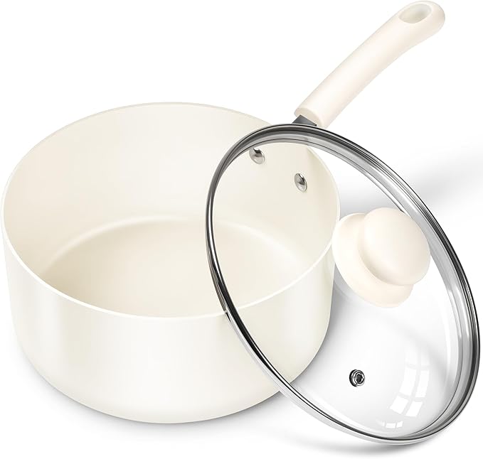 MICHELANGELO Nonstick Saucepan with Lid, Ceramic Sauce Pan Sets, Easy to Clean Sauce Pans, Multi-Purpose Cooking Pots, 3QT, White