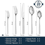 KINGSTONE 12-Piece Bone China Dinnerware Set with 20-Piece flatware, Ivory White Lightweight Porcelain Service for 4, for Family Dining, Restaurants, Gifting, Microwave and Dishwasher Safe