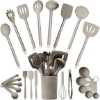 Silicone Kitchen Utensils Set 24 Pieces 450 °F Heat Resistant - Khaki Cooking Utensils-Set for Nonstick Cookware - Silicone Spatulas Set, Stainless Steel Handle & Other Kitchen accessories