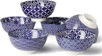 Metahom Blue and White Bowls, Ceramic Dessert Bowls 10 Oz, Porcelain Bowl Set for Ice Cream, Decorative Bowls for Snack Soup Condiments, Side Dishes, Set of 6