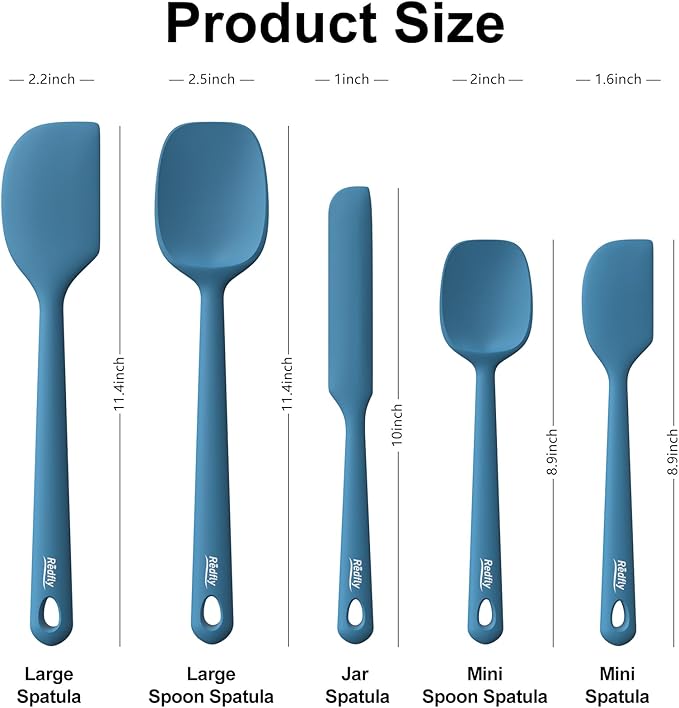 Redfly Silicone Spatula Set, 5 Piece Food Grade Silicone Cooking Utensils Set, Rubber Spatula Heat Resistant Nonstick for Baking, Cooking, Kitchen Utensils Dishwasher Safe Blue