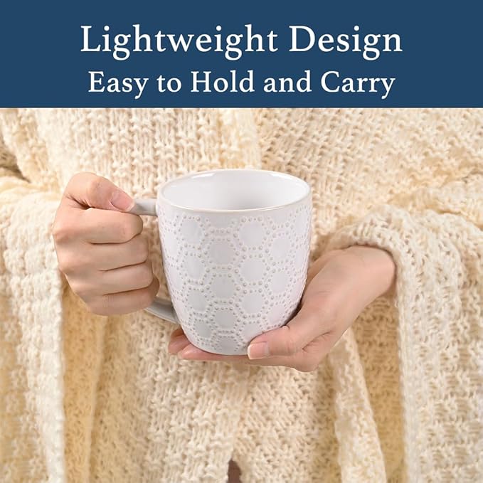 14 oz Embossed Ceramic Coffee Mugs - Set of 6, Artisan Textured Ceramic Coffee Mugs,Lead-Free Microwave & Dishwasher Safe,Coffee Cups for Wedding Housewarming Coffee Lovers
