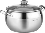 Daniks Classic 6.5 Quart Stainless Steel Stock Pot with Glass Lid, Tri-Ply Bottom for Even Heating, Induction Compatible, Dishwasher Safe