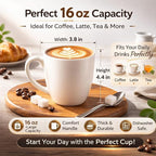 GBhome 16oz Coffee Mugs Set of 6, Large Ceramic Coffee Mugs for Man, Woman, Dad, Mom, Modern Coffee Mugs Set with handle for Tea/Latte/Cappuccino/Milk/Cocoa. Dishwasher&Microwave Safe,ivory