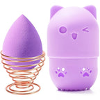 MR LION Makeup Sponge Holder + Makeup Blender Travel Case Beauty Sponge Blender Drying Stand & Storage Containers (Pink&Purple)