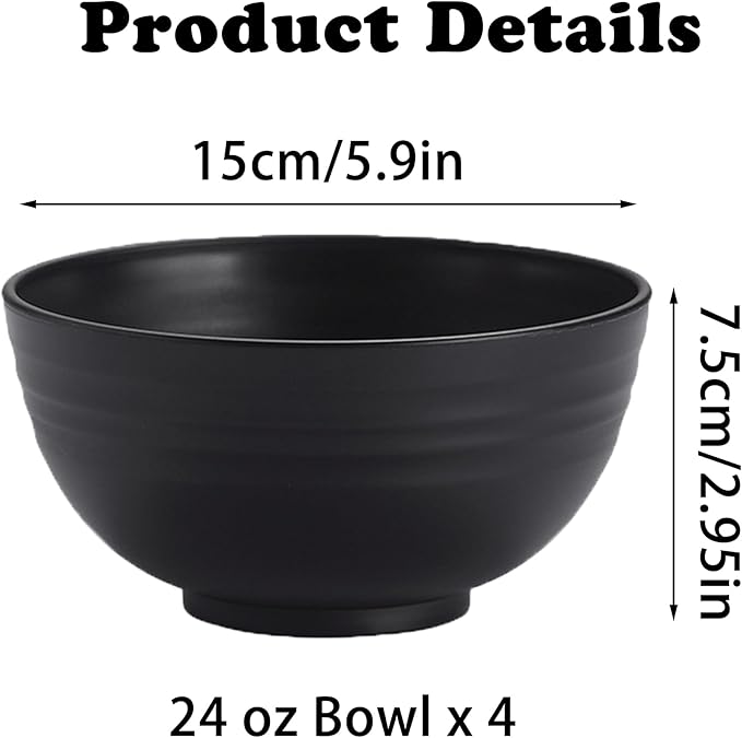 Unbreakable Wheat Straw Cereal Bowls Set of 4, 24 oz Microwave and Dishwasher Safe Lightweight Soup and Salad Bowl Sets, Reusable Dessert Bowls for Rice, Pasta, Snack, Fruit, BPA Free