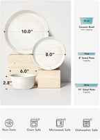 LE TAUCI Ceramic Plates and Bowls Set for 4, 12-Piece Ceramic Dinnerware Set, Farmhouse Dishes Set, Microwave & Dishwasher Safe, Stackable,12-Piece, Arctic White (10" Dinner+8" Salad Plates+6" Bowls)