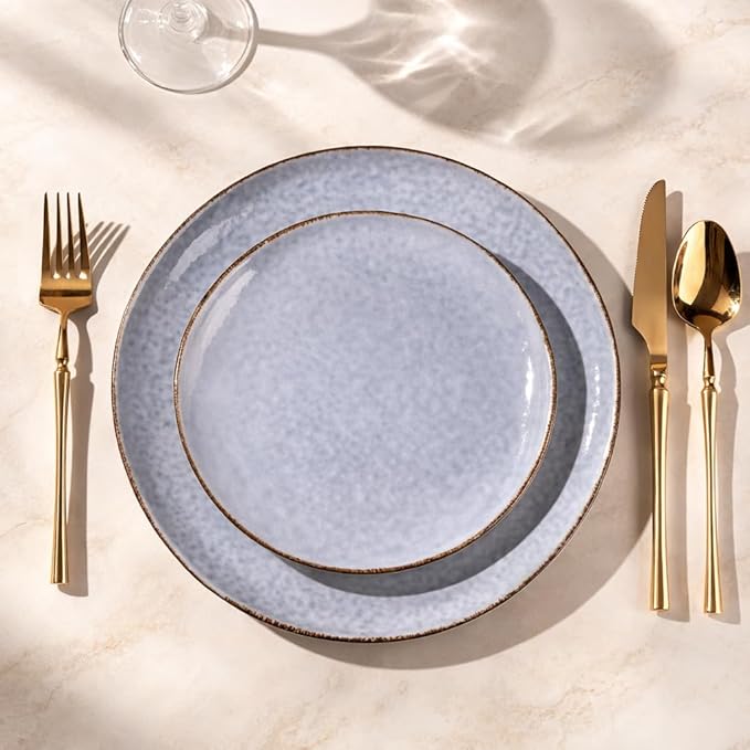 AmorArc Ceramic Dinnerware Sets,Handmade Reactive Glaze Stoneware Plates and Bowls Sets,Highly Scratch Resistant | Dishwasher & Microwave Safe Dishes Set,Service for 4 (12pc)