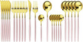 JASHII Flatware Serving Set 24 Piece, Stainless Steel Silverware Set, Pink Gold Cutlery Set, Modern Elegant Tableware Set for Party, Christmas, Dinner (Pink Gold)