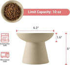 CEEFU Extra Wide Elevated Ceramic Cat Bowl, 6.2" Shallow Dish for Whisker Fatigue Relief, 5" Height for Easy Feeding, Durable Raised Cat Food Bowls, Pack of 2, Pottery Clay (Not Glazed)