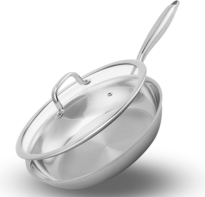 Stainless Steel Pan，Non-Toxic PFAS, PFOA & PTFE Free, Compatible With All Cooktops & Induction Safe, Oven Safe Pan for Searing & Sautéing, Long Lasting Cookware. (12 Inch)