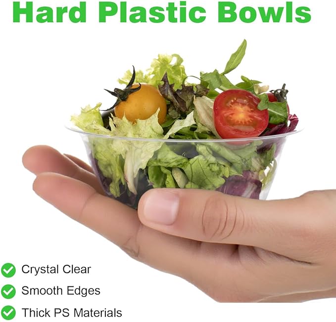MOACOCK 100 Pack Small Clear Plastic Bowls, 12oz Hard Disposable Salad Bowls, Disposable Bowl for Party Serving, Ice Creams, Desserts, Catering, Special Events