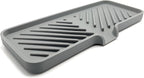 Happitasa Silicone Soap Dish Tray and Sponge Holder with Drain Chute and Feet | 3-Way Sloped Design | Bathroom and Kitchen Sink Organizer Caddy (Grey, 10"x4", 7.8 Ounces)