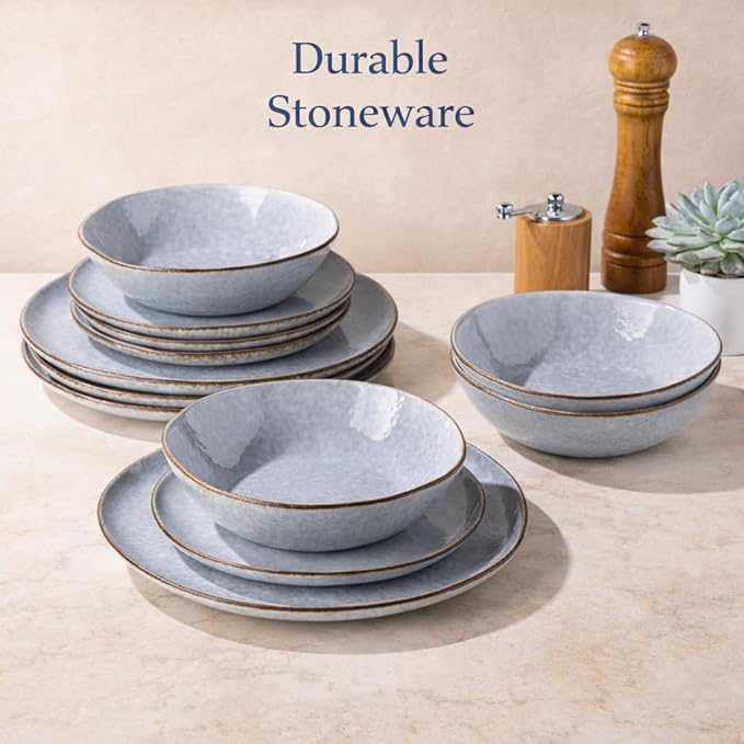 AmorArc Ceramic Dinnerware Sets,Handmade Reactive Glaze Stoneware Plates and Bowls Sets,Highly Scratch Resistant | Dishwasher & Microwave Safe Dishes Set,Service for 4 (12pc)