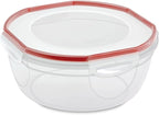 Sterilite Ultra-Seal 4.7 Qt Bowl, Large Airtight Food Storage Container, Latching Lid, Microwave and Dishwasher Safe, Clear With Red Gasket, 4-Pack