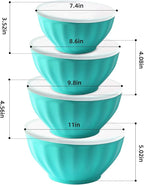 Plastic Mixing Bowls,Serving Bowls with Lids Set,4 Bowls 4 Lid 1Egg Whisk for Kitchen Mixing,Storage Food,Refrigerator, Dishwasher, Microwave safe,Blue