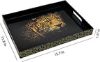 Serving Tray with Handles, 15.7 * 11.8 inches, Plastic Ottoman Tray with Exquisite Paintings, Trays for Coffee Table