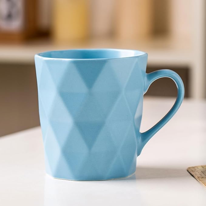 11 Ounce Porcelain Mugs, Set of 6, Tea and Cocoa Mug Set, Blue, Matte