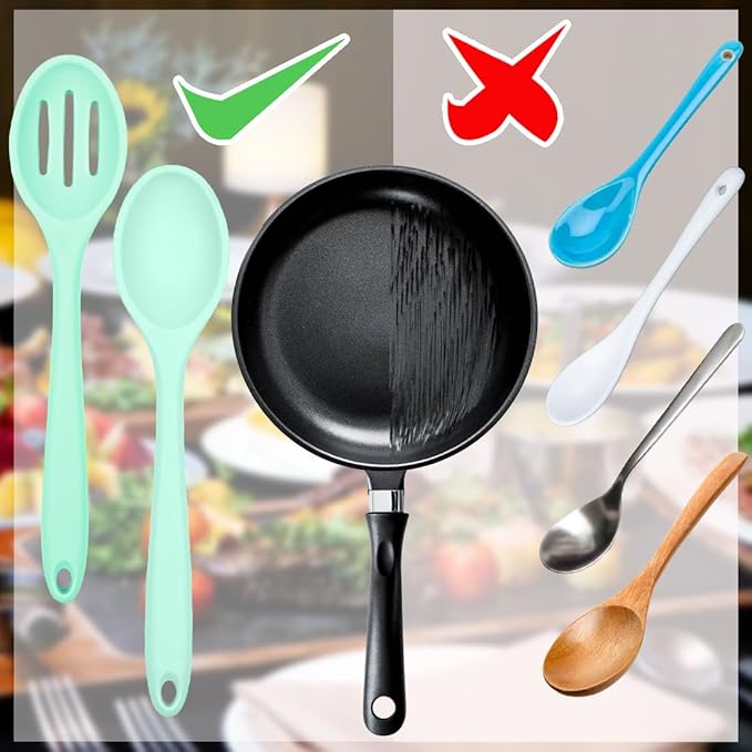ELANE 8 Pcs Silicone Cooking Spoons Set,Mixing Spoons for Cooking Spoons for Nonstick Cookware Silicone Serving Spoons,Mixing Spoons for Cooking (Green)