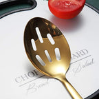 Berglander Gold Cooking Spoon, Stainless Steel Slotted Serving Spoon Titanium Gold Plating, Kitchen Basting Spoon For Cooking, Dishwasher Safe, Easy to Clean