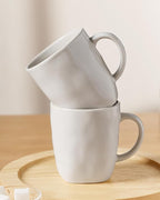 famiware Coffee Mugs Set of 4, Ocean Square 13oz Coffee Cup Set with Handle for Cocoa, Milk, Hot Chocolate, Tea, Water, Stoneware Cups for Kitchen, Microwave and Dishwasher Safe, Matte White