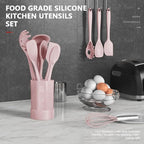 AOTHOD Silicone Cooking Utensils Set - 446°F Heat Resistant Kitchen Utensils, Spatula,Turner Tongs,Spoon,Whisk,Kitchen Utensil Gadgets Tools Set for Nonstick Cookware,Dishwasher Safe BPA Free(Pink)