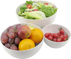 ECOWAY Salad Bowl Set of 3 with Bamboo Wooden Lids, Mixing Bowls Set, Nesting Bowls for Space Saving Storage, Made with Durable Eco-Friendly Bamboo Fiber, Great for Prepping and Serving Food, White