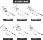 304 Stainless Steel Cooking Utensils Set,6 PCS Metal Cooking Utensils Set,Large Spoon,Spaghetti Spoon,Wok Spatula,Skimmer,Soup Ladle etc(Dishwasher Safe)
