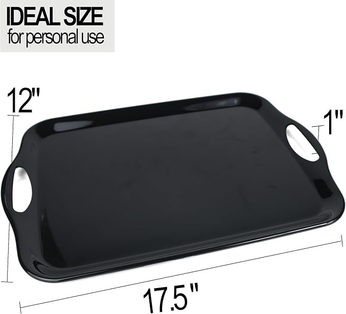 Czlizdyt 17.5 x 12’’ Large Melamine Serving Tray with Handles, Set of 2 Rectangular Melamine Serving Platters, Dishwasher Safe Trays for Eating, Appetizer, Charcuterie, Snack, Fruits, Desserts, Black