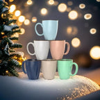 Francois et Mimi Set of 6 12oz Designer Ribbed Style Colorful Ceramic Coffee Mugs, Coffee Cups Gift Set for Coffee, Tea, Cocoa and More. Dishwasher and Microwave Safe.