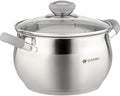 Daniks Modern 3 Quart Stainless Steel Stock Pot with Glass Lid, Tri-Ply Bottom for Even Heating, Induction Compatible, Dishwasher Safe, Heatproof Handles