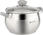 Daniks Modern 3 Quart Stainless Steel Stock Pot with Glass Lid, Tri-Ply Bottom for Even Heating, Induction Compatible, Dishwasher Safe, Heatproof Handles