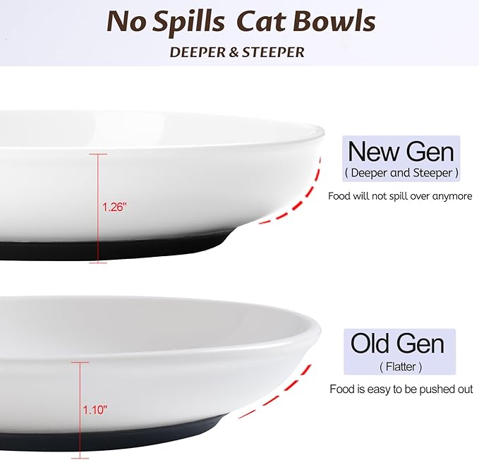 WROSWT No Spill Cat Bowls,Cat Food Bowl,Anti Whisker Fatigue Healthy Ceramic Cats Dishes Set for Indoor Cats,Shallow Wide Kitten Plates for Food and Water,Non-Slip Silicone Bottom,6 Pack