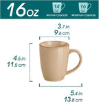 vancasso PLAYA Ceramic Coffee Mug Set of 6, 16 Oz Tea Cups with Handle for Latte, Tea, Cappuccino, Milk, Cocoa, Microwave&Dishwasher Safe, Brown