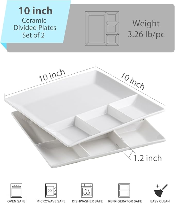LAUCHUH Chip & Dip Serving Set, 11 inch Porcelain Divided Serving Platter Large Relish Tray Appetizer Tray for St. Patrick's Day Party, Nuts, Candy, Veggies, Candy and Snacks, White