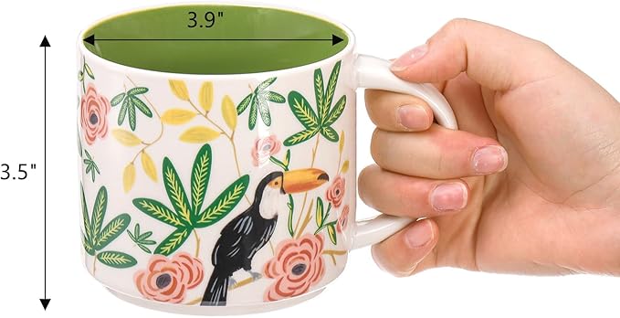 Frcctre Set of 4 Ceramic Coffee Mug Set, Large 15 Ounce Ceramic Tea Cup with Handle, Vintage Hand Painted Floral Porcelain Mug Colorful Restaurant Mug for Coffee, Tea, Milk, Hot Cocoa